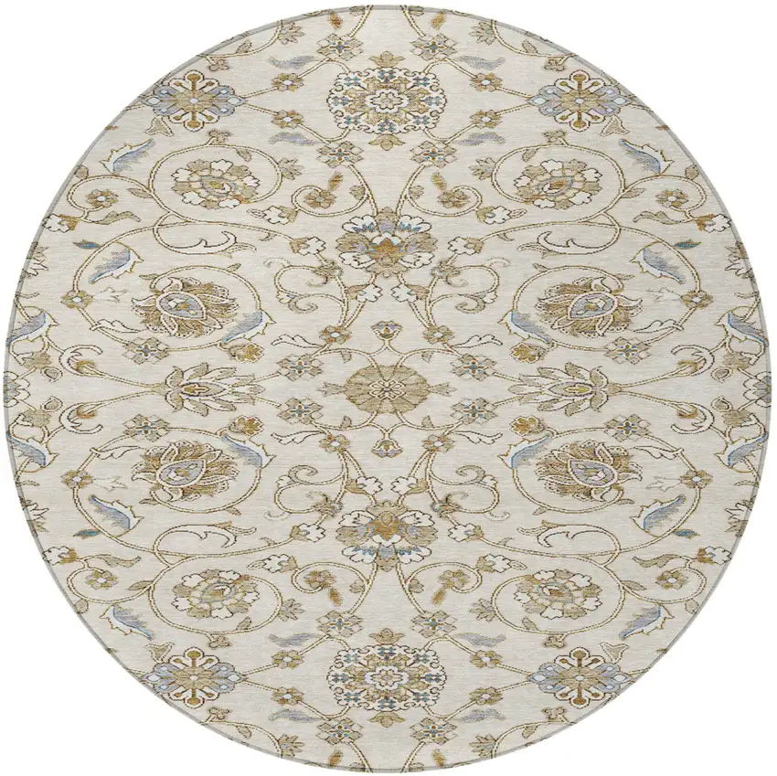 8' Ivory Brown And Gray Round Moroccan Washable Indoor Outdoor Area Rug Photo 6