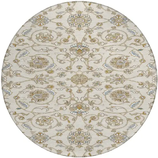8' Ivory Brown And Gray Round Moroccan Washable Indoor Outdoor Area Rug Photo 2