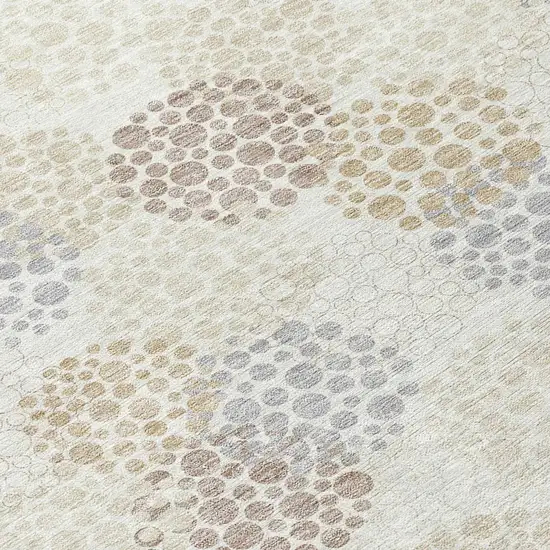 8' Ivory Brown And Gray Round Polka Dot Washable Indoor Outdoor Area Rug Photo 4