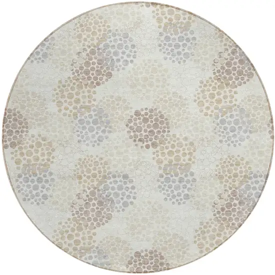 8' Ivory Brown And Gray Round Polka Dot Washable Indoor Outdoor Area Rug Photo 2
