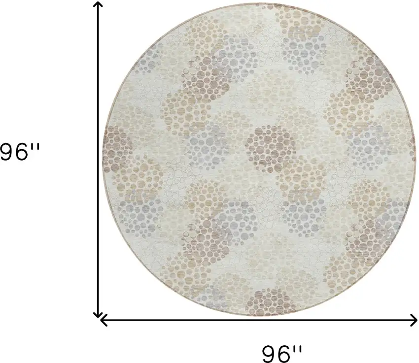 8' Ivory Brown And Gray Round Polka Dot Washable Indoor Outdoor Area Rug Photo 3