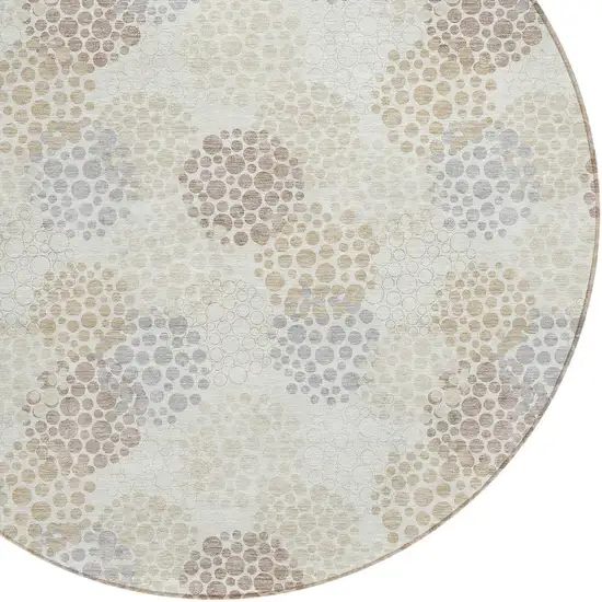 8' Ivory Brown And Gray Round Polka Dot Washable Indoor Outdoor Area Rug Photo 5