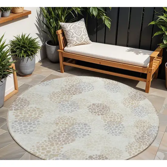 8' Ivory Brown And Gray Round Polka Dot Washable Indoor Outdoor Area Rug Photo 1