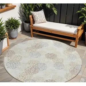 Photo of 8' Ivory Brown And Gray Round Polka Dot Washable Indoor Outdoor Area Rug