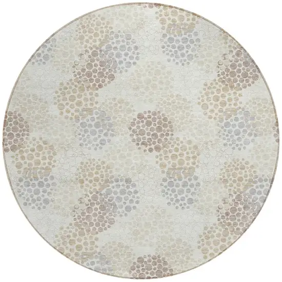 8' Ivory Brown And Gray Round Polka Dot Washable Indoor Outdoor Area Rug Photo 6