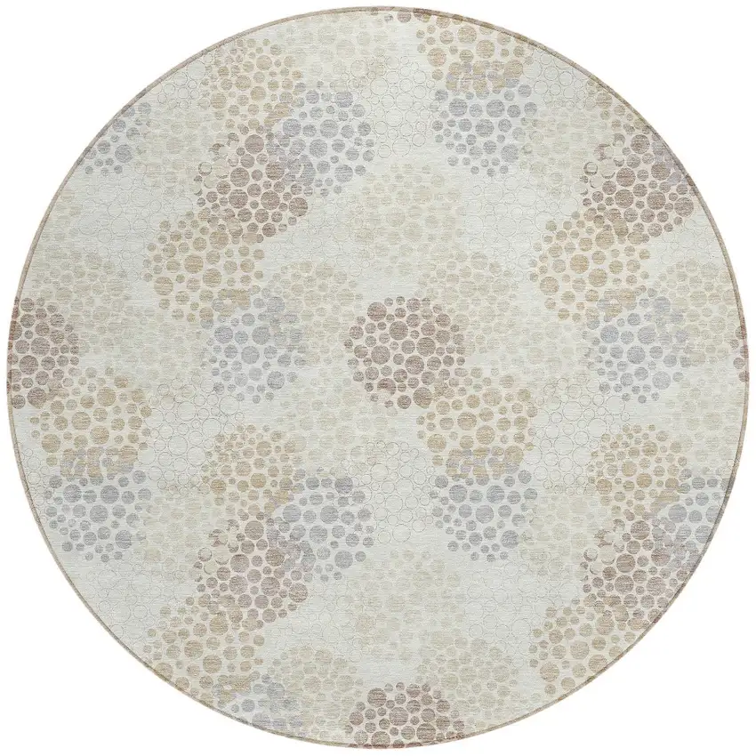 8' Ivory Brown And Gray Round Polka Dot Washable Indoor Outdoor Area Rug Photo 6