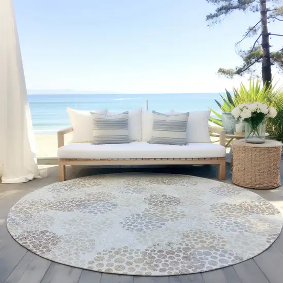 8' Ivory Brown And Gray Round Polka Dot Washable Indoor Outdoor Area Rug Photo 7