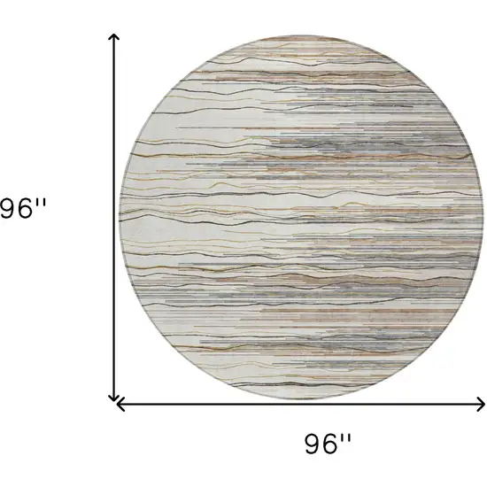 8' Ivory Brown And Gray Round Striped Washable Indoor Outdoor Area Rug Photo 3