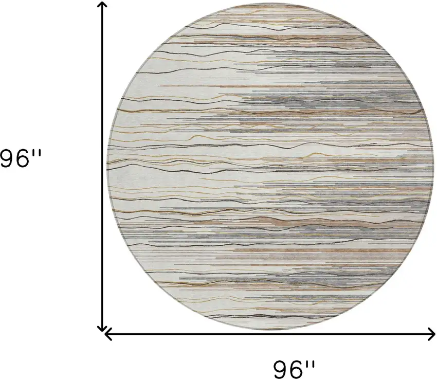 8' Ivory Brown And Gray Round Striped Washable Indoor Outdoor Area Rug Photo 3