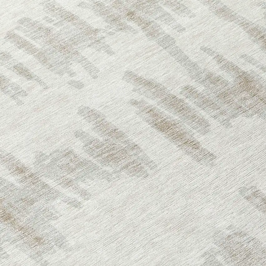 8' Ivory Brown And Gray Round Striped Washable Indoor Outdoor Area Rug Photo 8