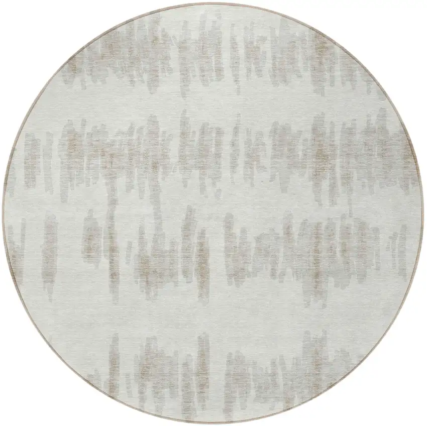 8' Ivory Brown And Gray Round Striped Washable Indoor Outdoor Area Rug Photo 5