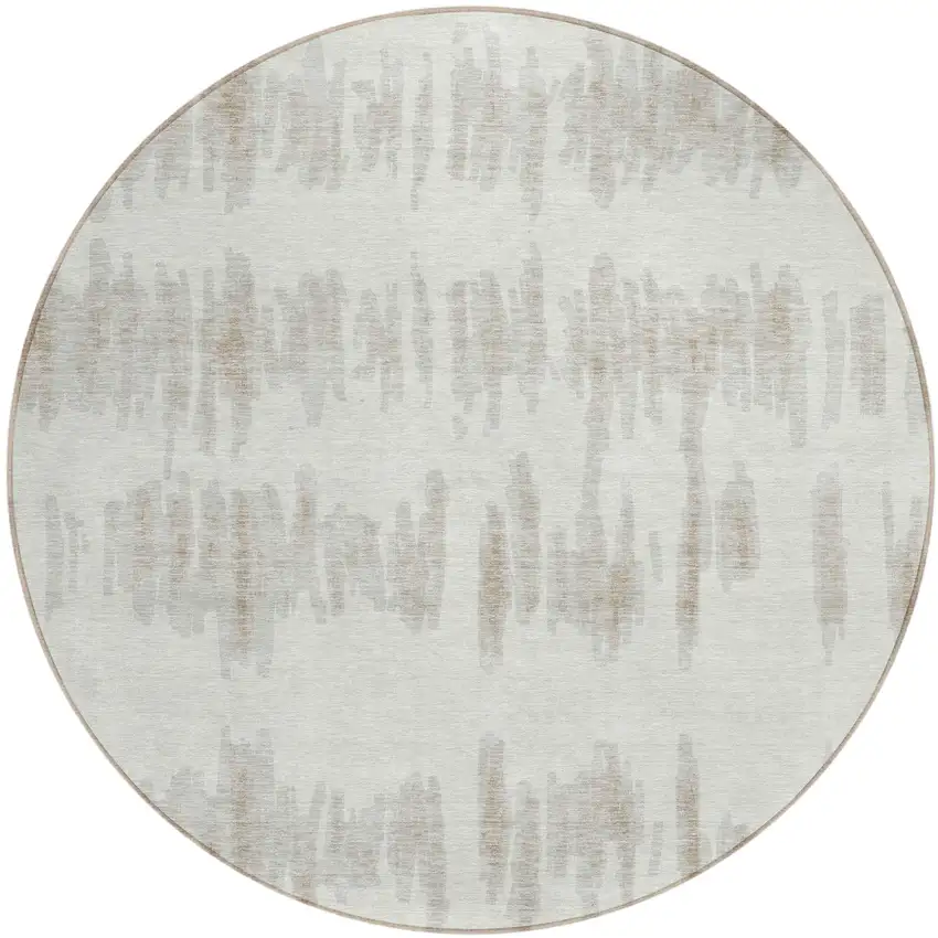 8' Ivory Brown And Gray Round Striped Washable Indoor Outdoor Area Rug Photo 2