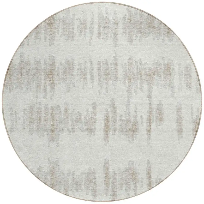 8' Ivory Brown And Gray Round Striped Washable Indoor Outdoor Area Rug Photo 4
