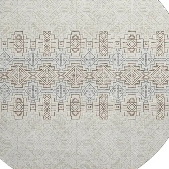8' Ivory Brown And Gray Southwestern Washable Round Rug With UV Protection Photo 2
