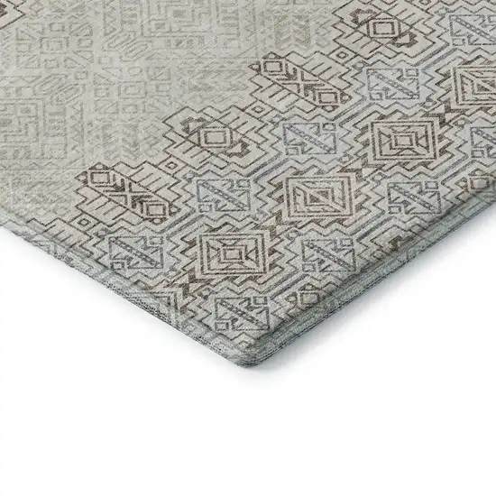 8' Ivory Brown And Gray Southwestern Washable Round Rug With UV Protection Photo 6