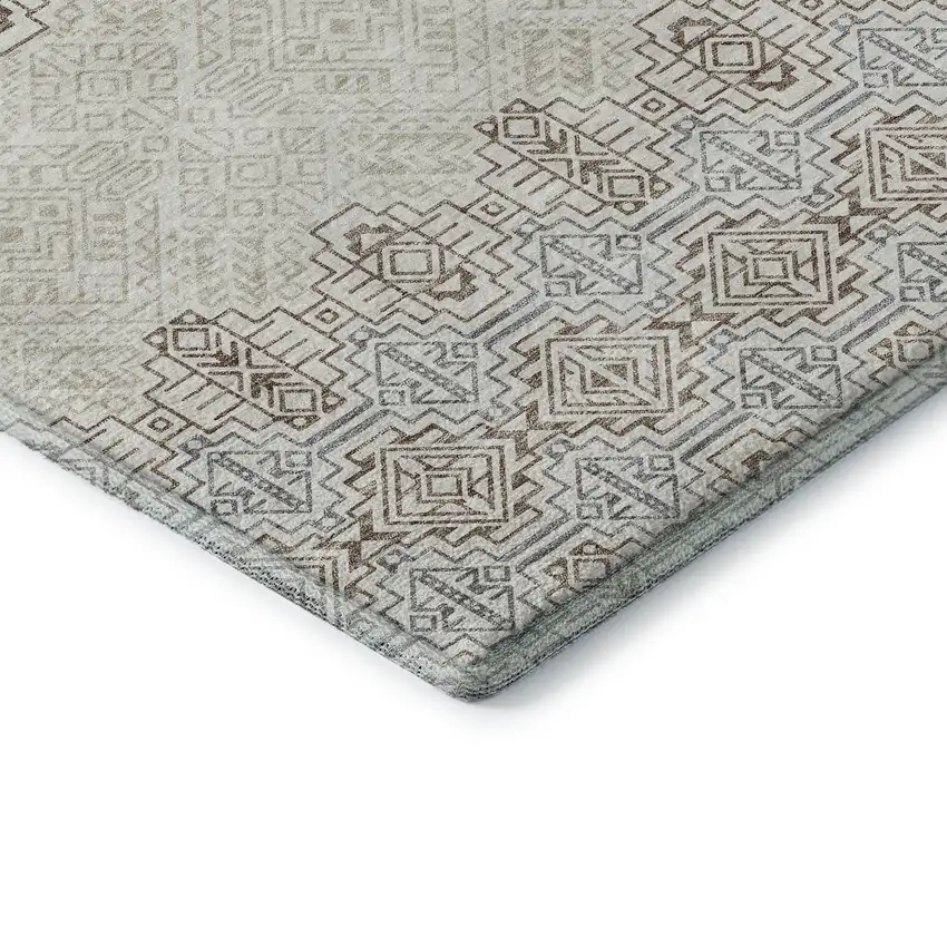 8' Ivory Brown And Gray Southwestern Washable Round Rug With UV Protection Photo 6