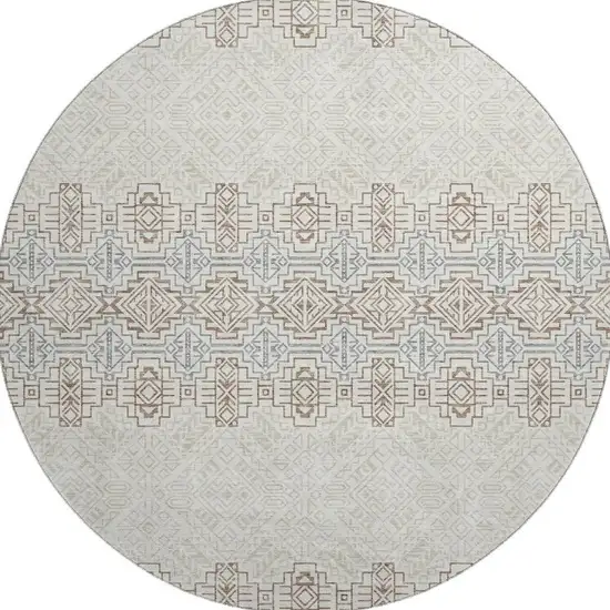 8' Ivory Brown And Gray Southwestern Washable Round Rug With UV Protection Photo 3