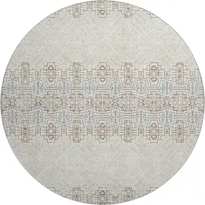 Photo of 8' Ivory Brown And Gray Southwestern Washable Round Rug With UV Protection