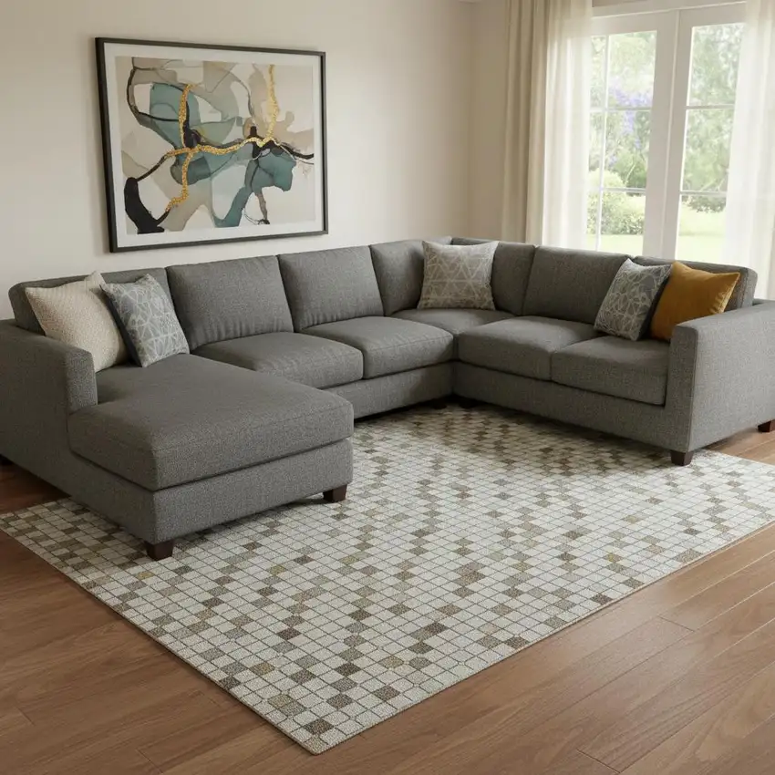 8' Ivory Brown And Gray Striped Washable Area Rug With UV Protection Photo 2