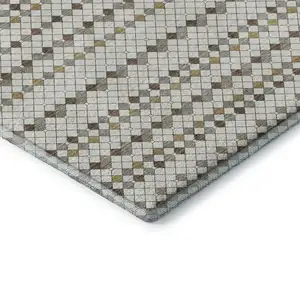 Photo of 8' Ivory Brown And Gray Striped Washable Area Rug With UV Protection