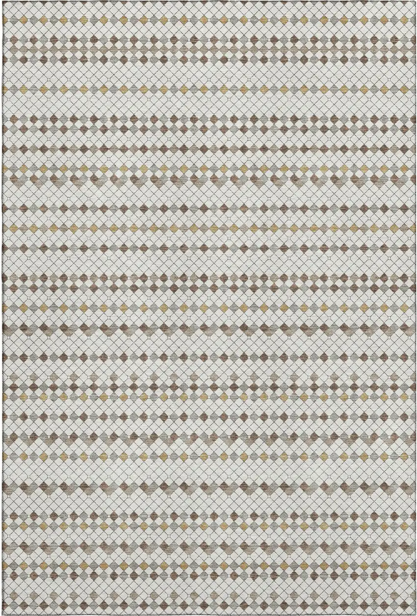 8' Ivory Brown And Gray Striped Washable Area Rug With UV Protection Photo 4