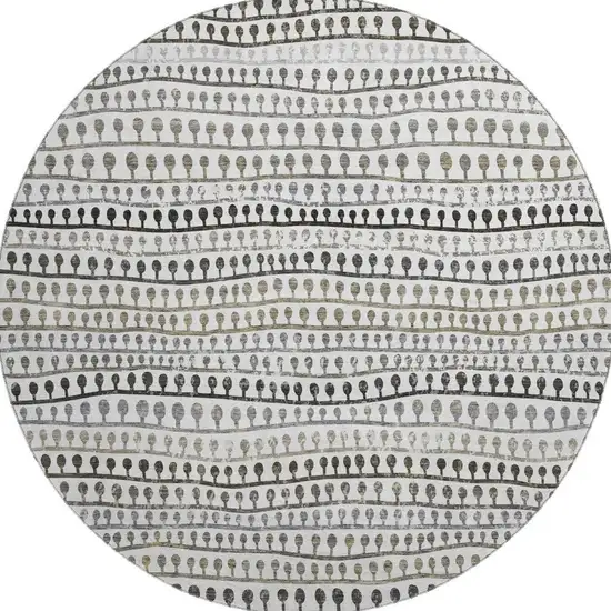 8' Ivory Brown And Gray Striped Washable Round Rug With UV Protection Photo 4