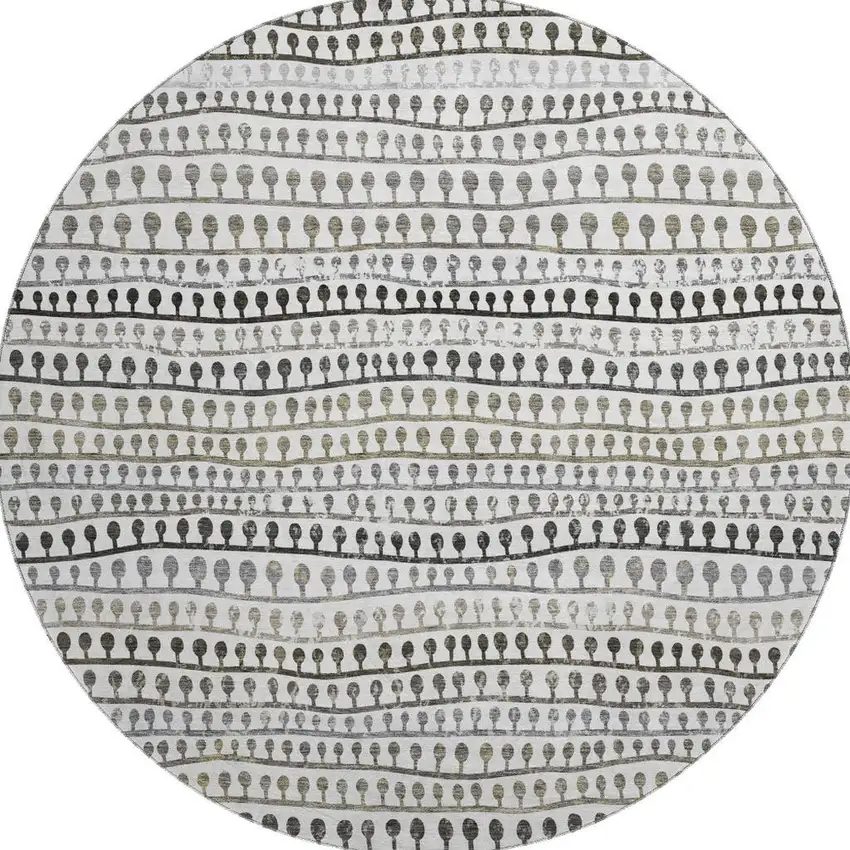 8' Ivory Brown And Gray Striped Washable Round Rug With UV Protection Photo 4