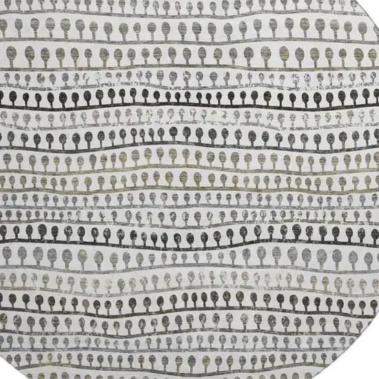 8' Ivory Brown And Gray Striped Washable Round Rug With UV Protection Photo 3