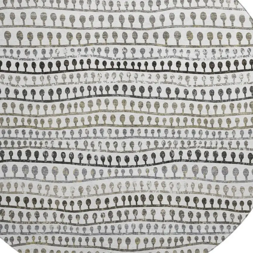 8' Ivory Brown And Gray Striped Washable Round Rug With UV Protection Photo 3