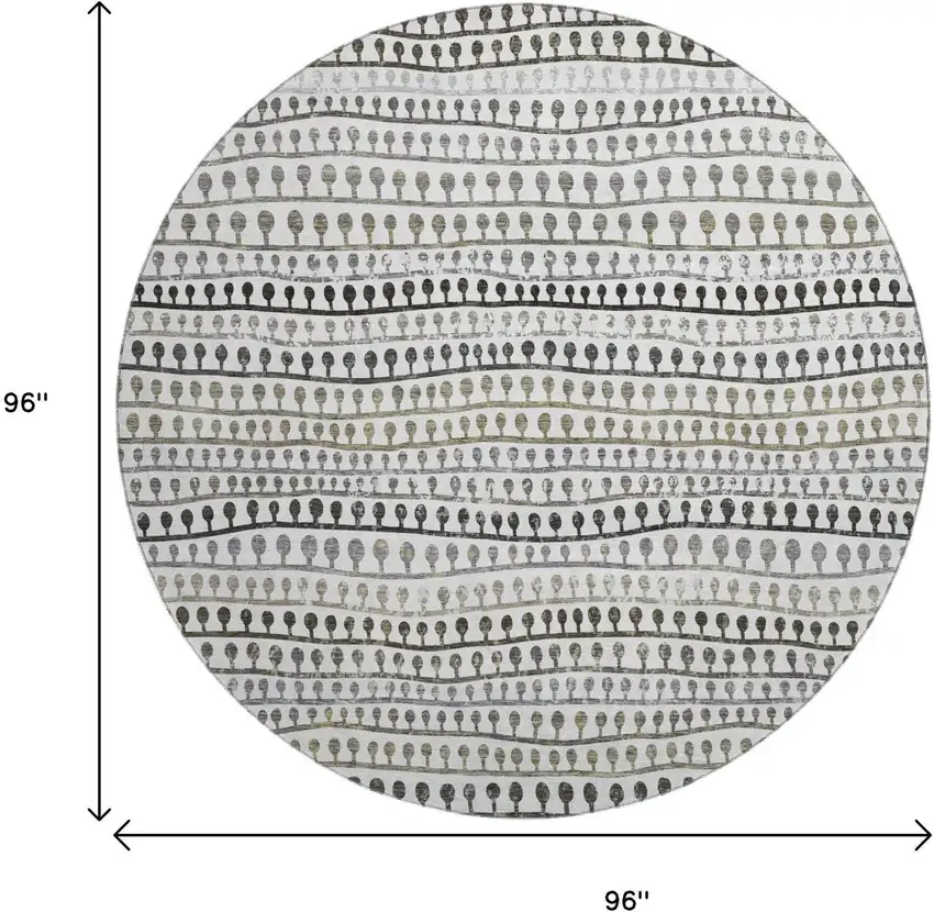 8' Ivory Brown And Gray Striped Washable Round Rug With UV Protection Photo 3