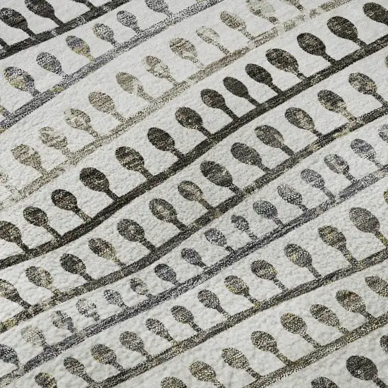 8' Ivory Brown And Gray Striped Washable Round Rug With UV Protection Photo 9