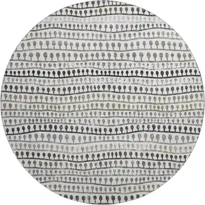 Photo of 8' Ivory Brown And Gray Striped Washable Round Rug With UV Protection