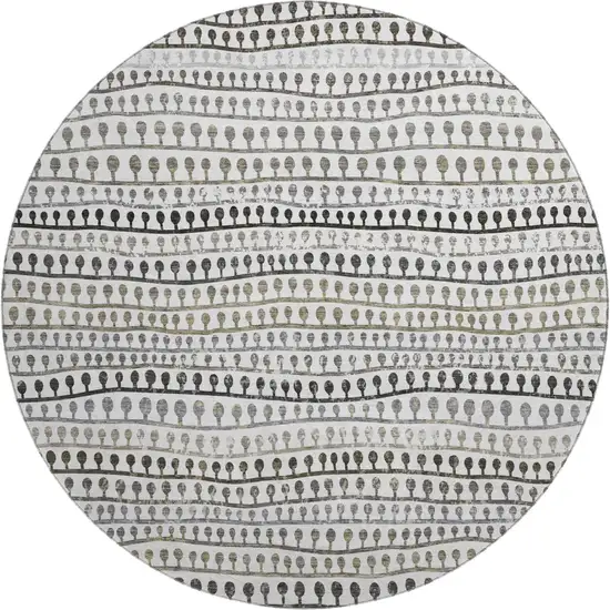8' Ivory Brown And Gray Striped Washable Round Rug With UV Protection Photo 1
