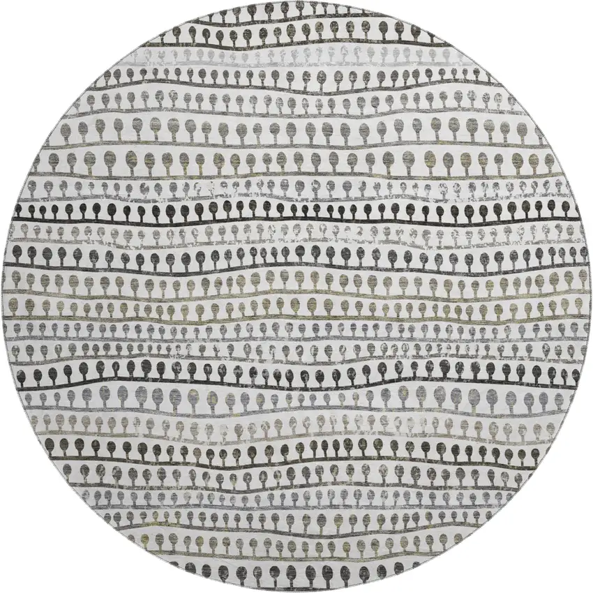 8' Ivory Brown And Gray Striped Washable Round Rug With UV Protection Photo 1