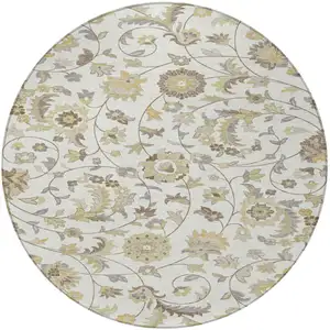 Photo of 8' Ivory Brown And Green Round Floral Washable Indoor Outdoor Area Rug