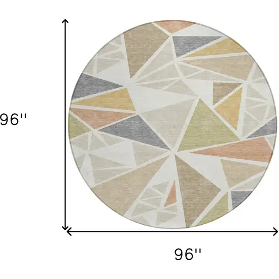 8' Ivory Brown And Green Round Geometric Washable Indoor Outdoor Area Rug Photo 3