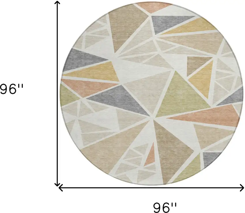 8' Ivory Brown And Green Round Geometric Washable Indoor Outdoor Area Rug Photo 3