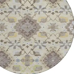 Photo of 8' Ivory Brown And Green Round Oriental Washable Indoor Outdoor Area Rug