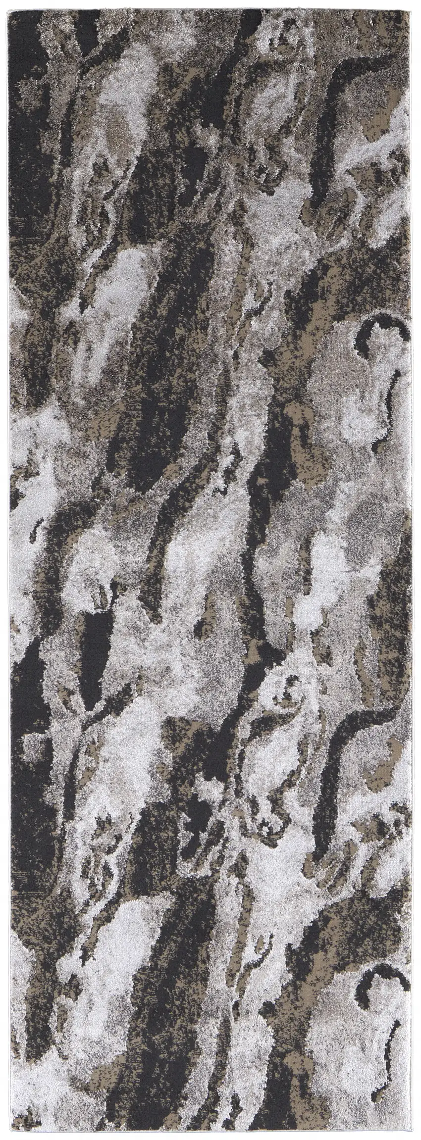 8' Ivory Brown And Taupe Abstract Power Loom Stain Resistant Runner Rug Photo 1