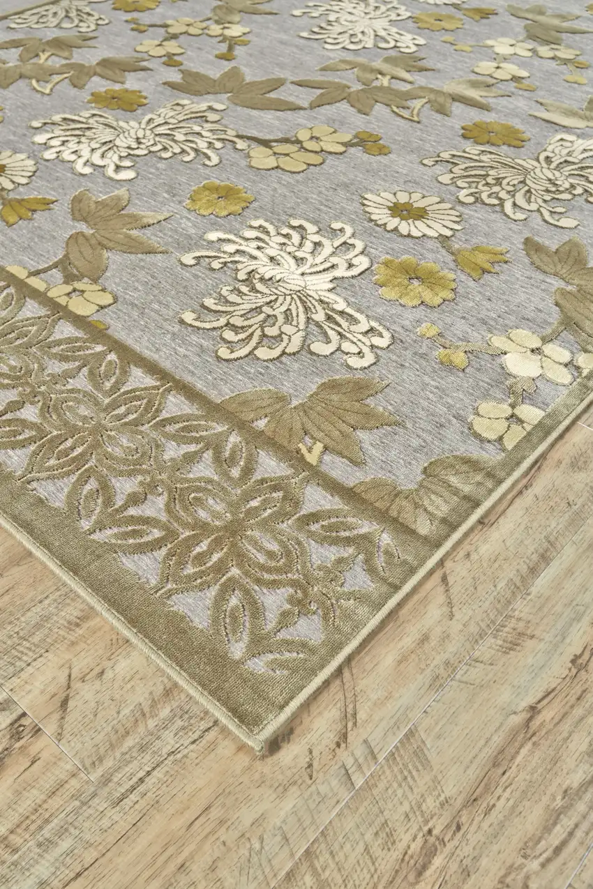 8' Ivory Brown and Gray Floral Power Loom Runner Rug Photo 4