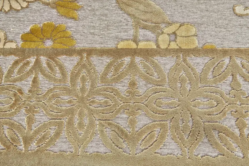 8' Ivory Brown and Gray Floral Power Loom Runner Rug Photo 6