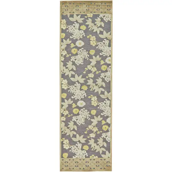 8' Ivory Brown and Gray Floral Power Loom Runner Rug Photo 2