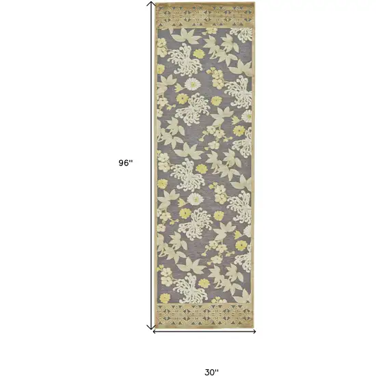 8' Ivory Brown and Gray Floral Power Loom Runner Rug Photo 3
