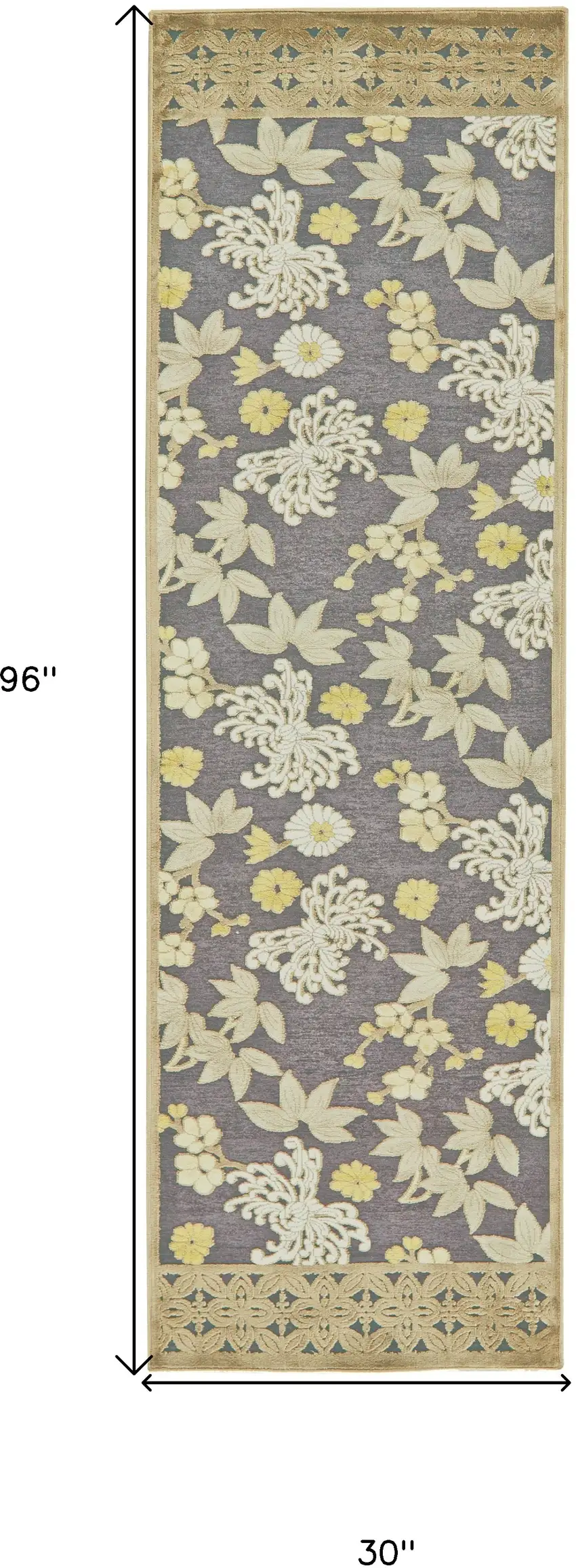 8' Ivory Brown and Gray Floral Power Loom Runner Rug Photo 3