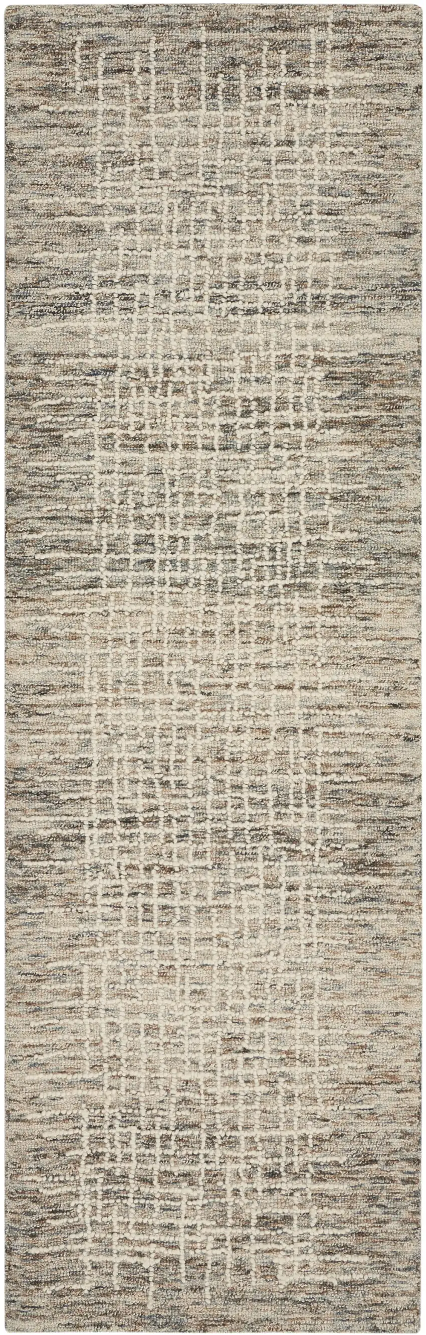 8' Ivory Brown and Gray Wool Abstract Runner Rug Photo 2