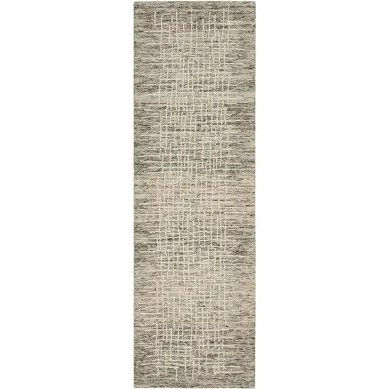 8' Ivory Brown and Gray Wool Abstract Runner Rug Photo 1