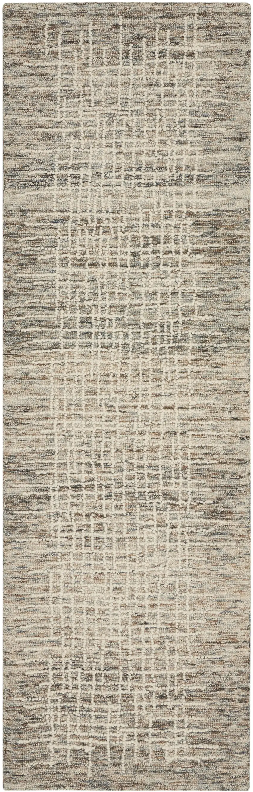 8' Ivory Brown and Gray Wool Abstract Runner Rug Photo 1