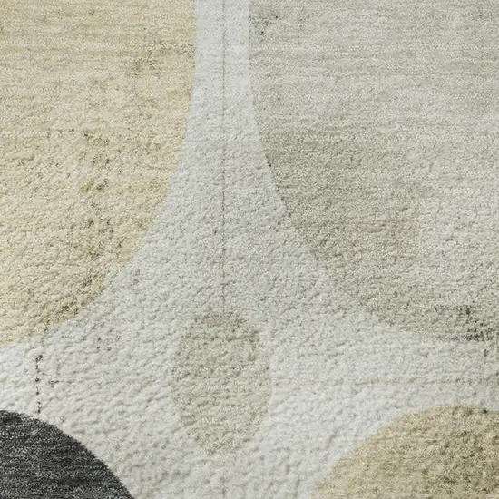 8' Ivory Charcoal And Beige Geometric Washable Round Rug With UV Protection Photo 9