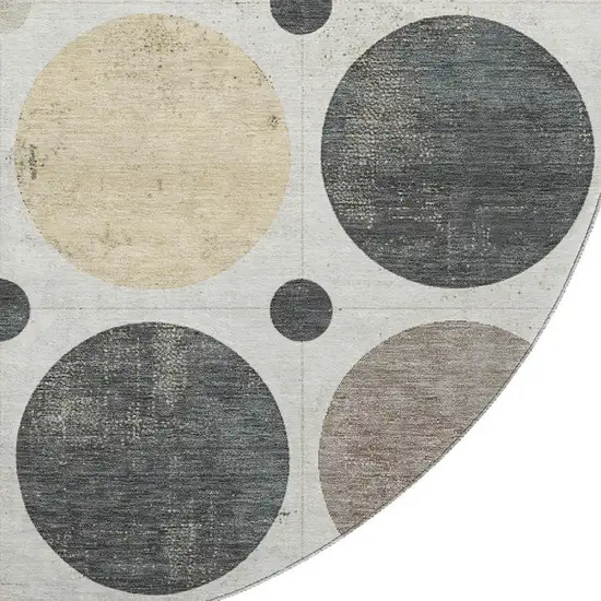 8' Ivory Charcoal And Beige Geometric Washable Round Rug With UV Protection Photo 4