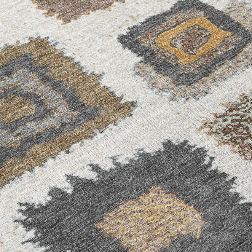 8' Ivory Charcoal And Gold Round Geometric Washable Indoor Outdoor Area Rug Photo 8